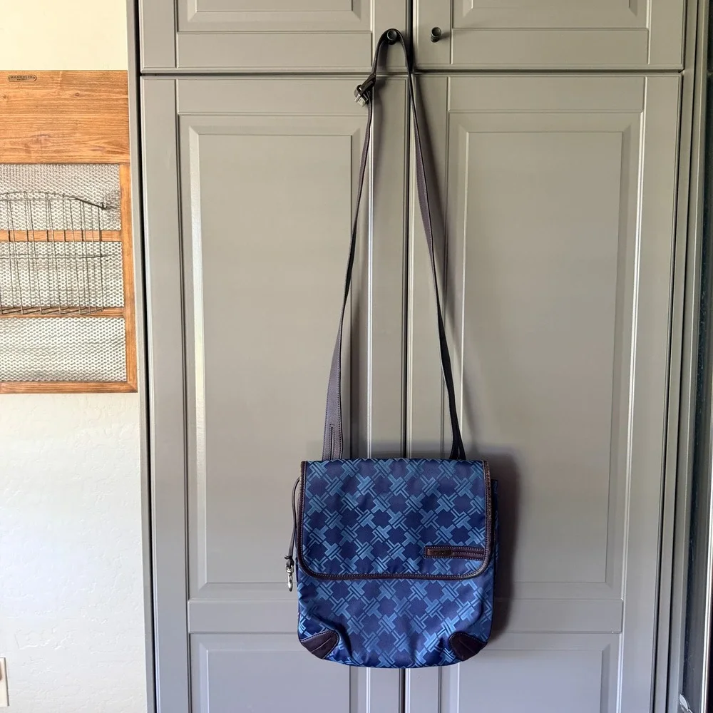 Tumi Blue Jacquard Monogram Leather Trim Crossbody Messenger Bag, Medium